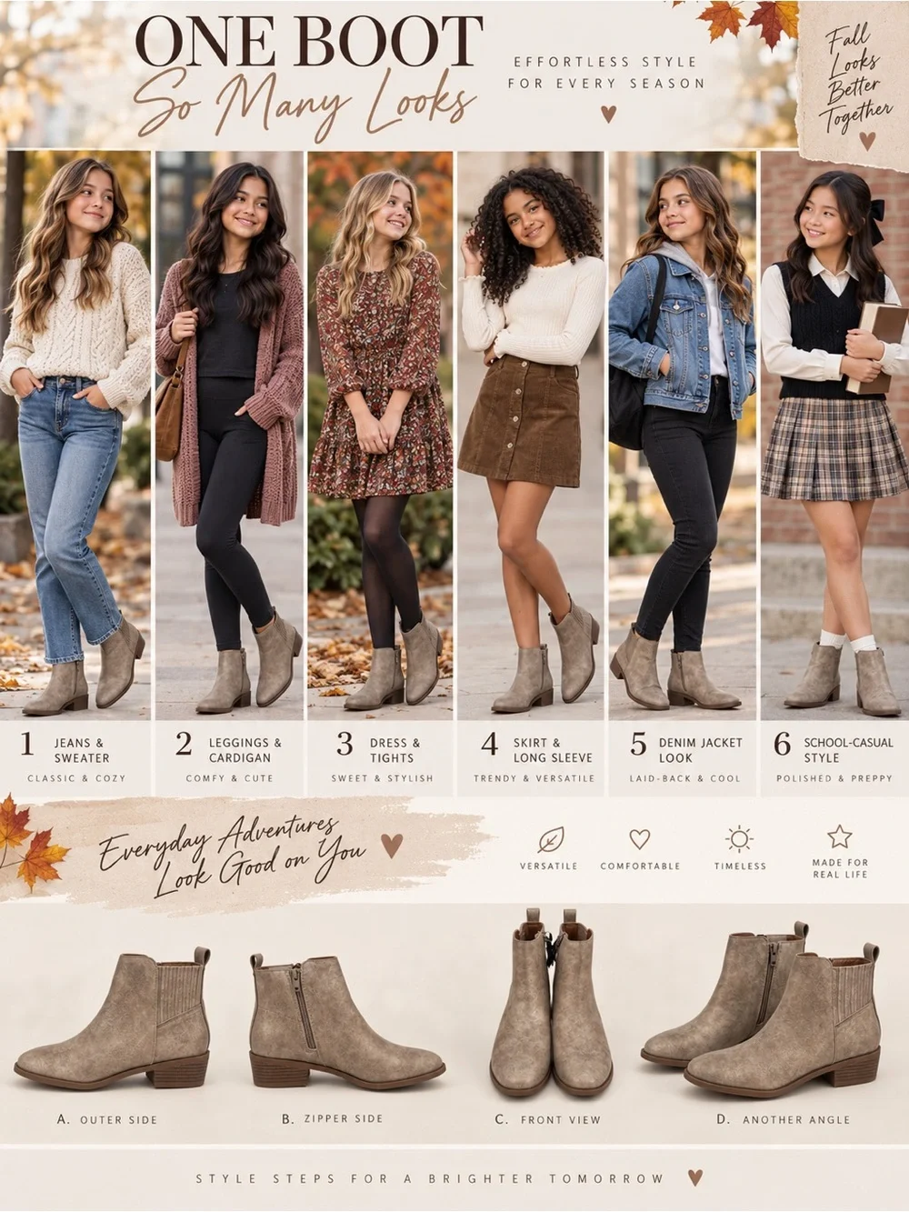 Girls 6 Taupe Ankle Boots Booties Side Zip Low Heel Chelsea Casual Fashion Shoes